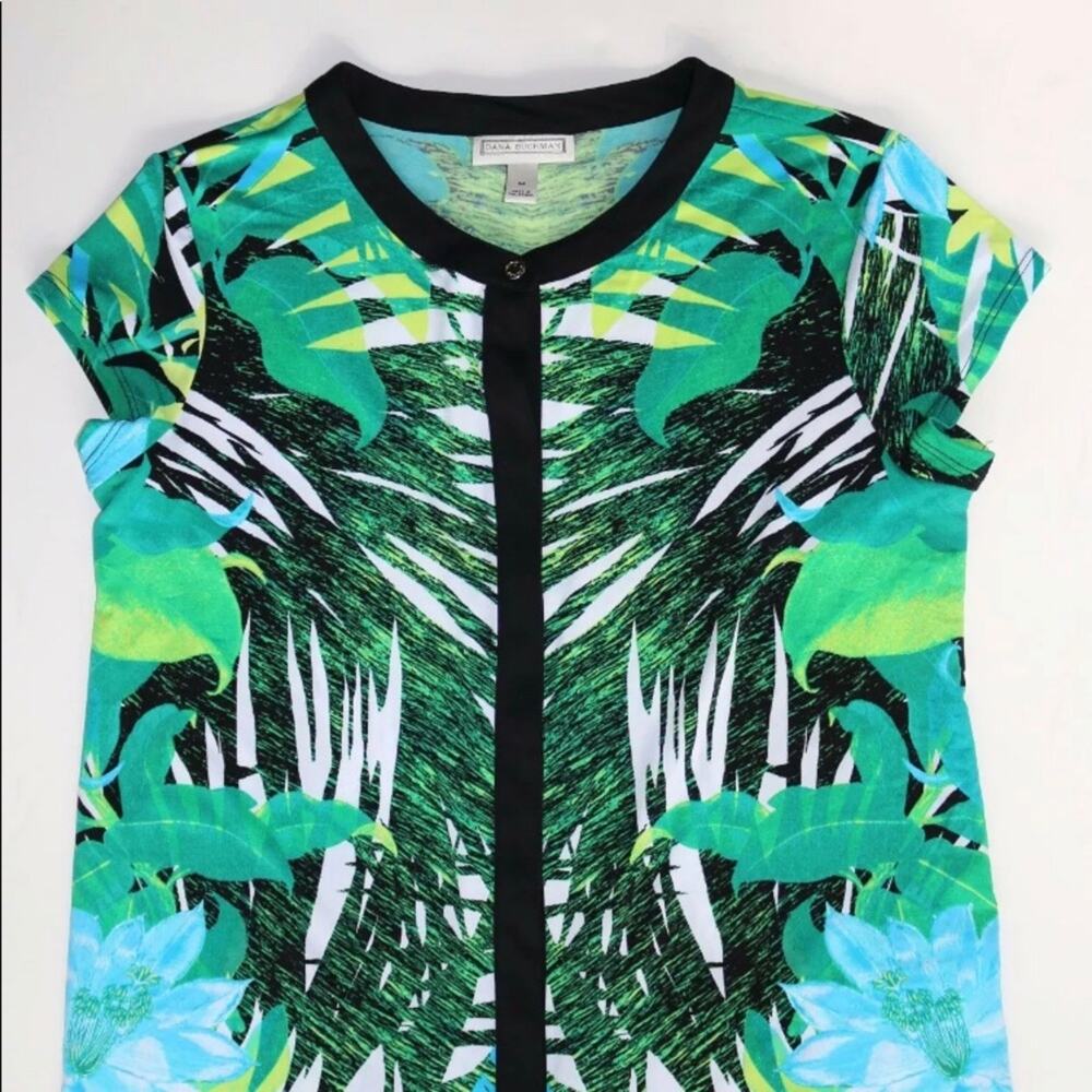 Dana Buchman M Blue/Green Soft Knit Jersey Cap Sleeve Top